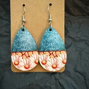 Floral Blue and Pink Teardrop Earrings